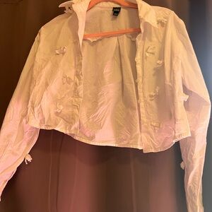 wild fable White Cropped Button-Front Jacket with Bow Details
